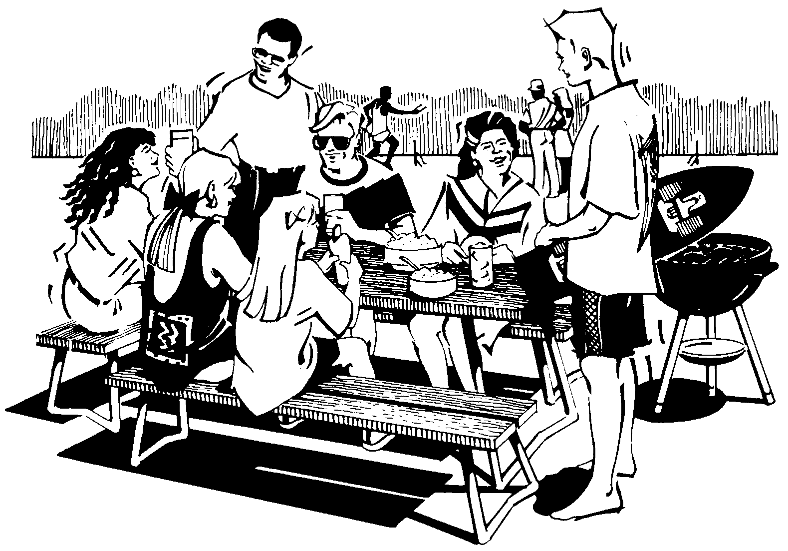 People gathered around a picnic table