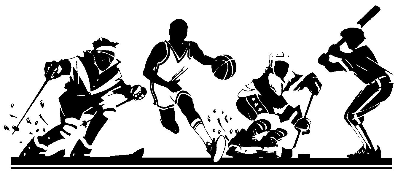 Various sports - skiing, basketball, hockey and baseball