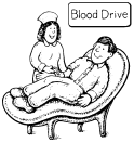 Blood Drive - Man sitting in chair with attending nurse drawing blood